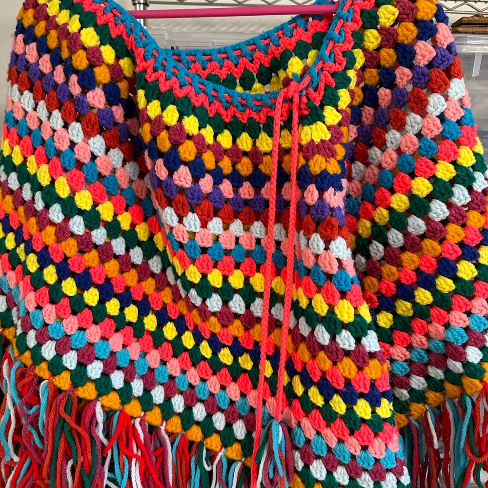 Multicolor vintage crochet poncho